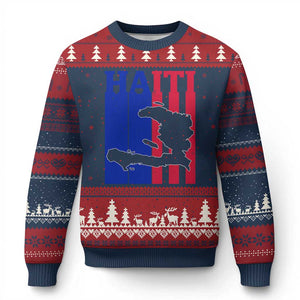 Vintage Retro Map of Haiti Ugly Christmas Sweater Haitian Heritage Pride Travel Souvenir TS02 Navy Red Print Your Wear