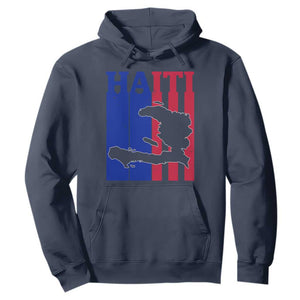 Vintage Retro Map of Haiti Hoodie Haitian Heritage Pride Travel Souvenir TS02 Navy Print Your Wear