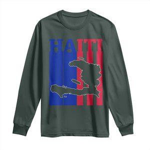 Vintage Retro Map of Haiti Long Sleeve Shirt Haitian Heritage Pride Travel Souvenir TS02 Dark Forest Green Print Your Wear