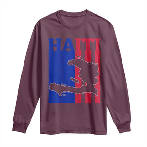Vintage Retro Map of Haiti Long Sleeve Shirt Haitian Heritage Pride Travel Souvenir TS02 Maroon Print Your Wear