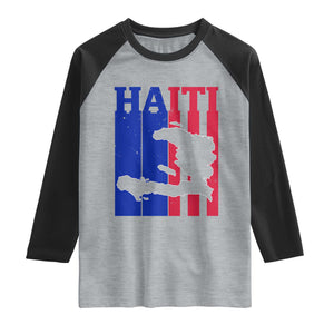 Vintage Retro Map of Haiti Raglan Shirt Haitian Heritage Pride Travel Souvenir TS02 Heather Gray Black Print Your Wear