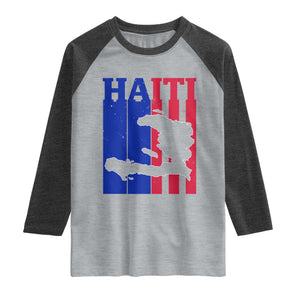 Vintage Retro Map of Haiti Raglan Shirt Haitian Heritage Pride Travel Souvenir TS02 Heather Gray Heather Charcoal Print Your Wear