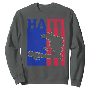Vintage Retro Map of Haiti Sweatshirt Haitian Heritage Pride Travel Souvenir TS02 Dark Heather Print Your Wear