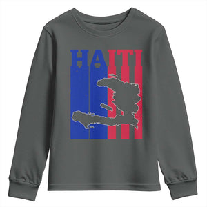Vintage Retro Map of Haiti Youth Sweatshirt Haitian Heritage Pride Travel Souvenir TS02 Dark Heather Print Your Wear