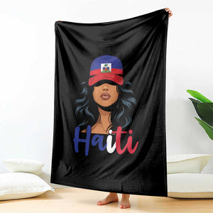 Beautiful Haitian Girl in Flag Baseball Cap Throw Blanket Haiti Heritage Pride TS02 Print Your Wear
