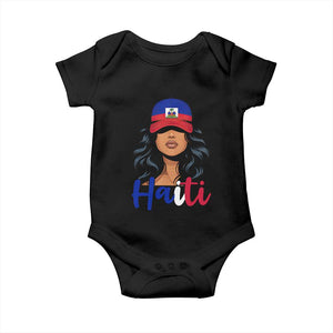 Beautiful Haitian Girl in Flag Baseball Cap Baby Onesie Haiti Heritage Pride TS02 Black Print Your Wear