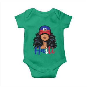 Beautiful Haitian Girl in Flag Baseball Cap Baby Onesie Haiti Heritage Pride TS02 Irish Green Print Your Wear