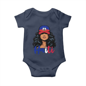 Beautiful Haitian Girl in Flag Baseball Cap Baby Onesie Haiti Heritage Pride TS02 Navy Print Your Wear
