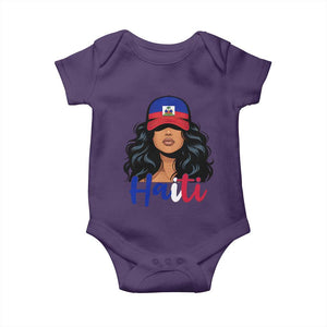 Beautiful Haitian Girl in Flag Baseball Cap Baby Onesie Haiti Heritage Pride TS02 Purple Print Your Wear