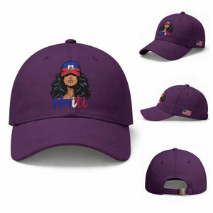 Beautiful Haitian Girl in Flag Baseball Cap Baseball Cap Haiti Heritage Pride TS02 Baseball Cap Universal Fit Purple Print Your Wear