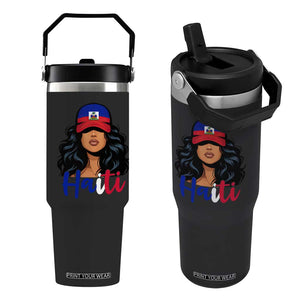 Beautiful Haitian Girl in Flag Baseball Cap Flip Straw Tumbler Haiti Heritage Pride TS02 One Size: 30 oz Black Print Your Wear