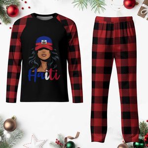 Beautiful Haitian Girl in Flag Baseball Cap Plaid Pajama Set Haiti Heritage Pride TS02 Buffalo Plaid Print Your Wear