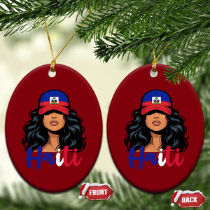 Beautiful Haitian Girl in Flag Baseball Cap Ceramic Ornament Haiti Heritage Pride TS02 Print Your Wear