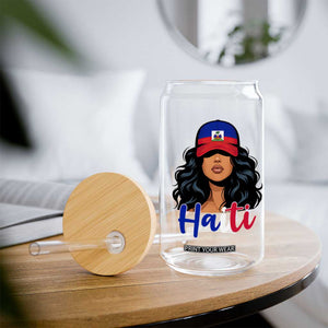 Beautiful Haitian Girl in Flag Baseball Cap Glass Can Haiti Heritage Pride TS02 Print Your Wear