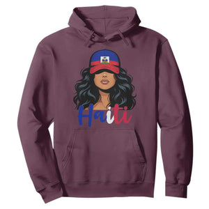 Beautiful Haitian Girl in Flag Baseball Cap Hoodie Haiti Heritage Pride TS02 Maroon Print Your Wear