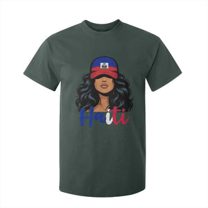 Beautiful Haitian Girl in Flag Baseball Cap T Shirt For Kid Haiti Heritage Pride TS02 Dark Forest Green Print Your Wear