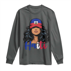 Beautiful Haitian Girl in Flag Baseball Cap Long Sleeve Shirt Haiti Heritage Pride TS02 Dark Heather Print Your Wear