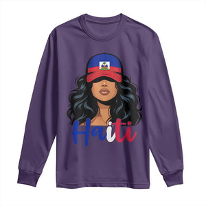 Beautiful Haitian Girl in Flag Baseball Cap Long Sleeve Shirt Haiti Heritage Pride TS02 Purple Print Your Wear