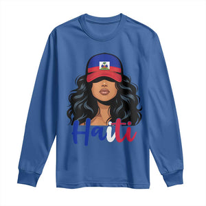 Beautiful Haitian Girl in Flag Baseball Cap Long Sleeve Shirt Haiti Heritage Pride TS02 Royal Blue Print Your Wear