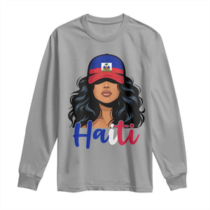 Beautiful Haitian Girl in Flag Baseball Cap Long Sleeve Shirt Haiti Heritage Pride TS02 Sport Gray Print Your Wear