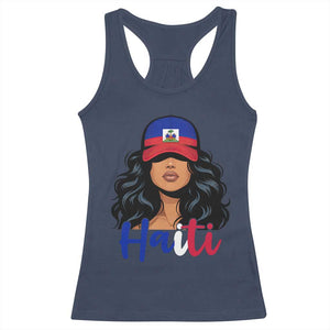 Beautiful Haitian Girl in Flag Baseball Cap Racerback Tank Top Haiti Heritage Pride TS02 Navy Print Your Wear
