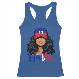 Beautiful Haitian Girl in Flag Baseball Cap Racerback Tank Top Haiti Heritage Pride TS02 Royal Blue Print Your Wear