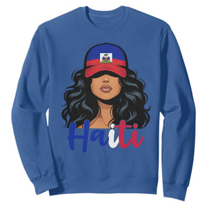 Beautiful Haitian Girl in Flag Baseball Cap Sweatshirt Haiti Heritage Pride TS02 Royal Blue Print Your Wear