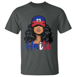 Beautiful Haitian Girl in Flag Baseball Cap T Shirt Haiti Heritage Pride TS02 Dark Heather Print Your Wear