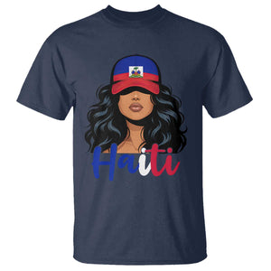 Beautiful Haitian Girl in Flag Baseball Cap T Shirt Haiti Heritage Pride TS02 Navy Print Your Wear