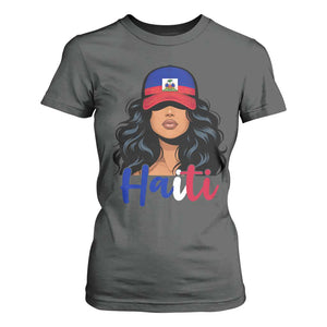 Beautiful Haitian Girl in Flag Baseball Cap T Shirt For Women Haiti Heritage Pride TS02 Dark Heather Print Your Wear