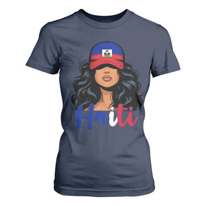 Beautiful Haitian Girl in Flag Baseball Cap T Shirt For Women Haiti Heritage Pride TS02 Navy Print Your Wear