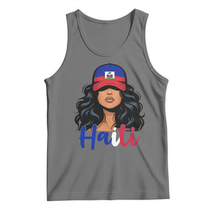 Beautiful Haitian Girl in Flag Baseball Cap Tank Top Haiti Heritage Pride TS02 Black Heather Print Your Wear