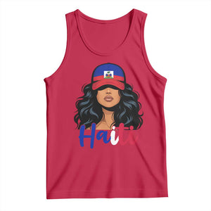 Beautiful Haitian Girl in Flag Baseball Cap Tank Top Haiti Heritage Pride TS02 Red Print Your Wear
