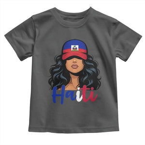 Beautiful Haitian Girl in Flag Baseball Cap Toddler T Shirt Haiti Heritage Pride TS02 Dark Heather Print Your Wear
