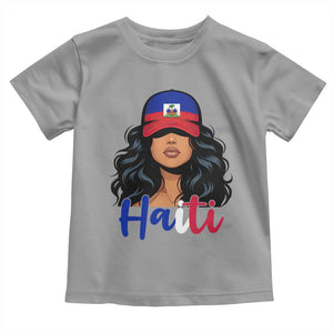 Beautiful Haitian Girl in Flag Baseball Cap Toddler T Shirt Haiti Heritage Pride TS02 Sport Gray Print Your Wear