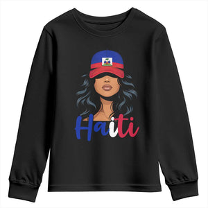 Beautiful Haitian Girl in Flag Baseball Cap Youth Sweatshirt Haiti Heritage Pride TS02 Black Print Your Wear