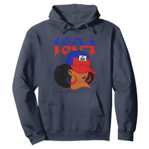 Haiti 1804 Curly Afro Queen Hoop Earrings Style Graphic Hoodie Haitian Heritage Pride TS02 Navy Print Your Wear