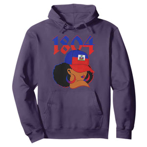 Haiti 1804 Curly Afro Queen Hoop Earrings Style Graphic Hoodie Haitian Heritage Pride TS02 Purple Print Your Wear