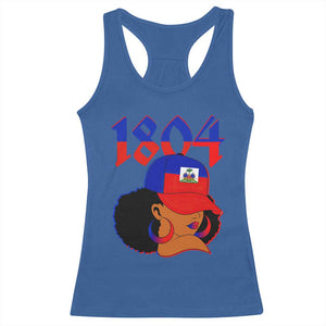 Haiti 1804 Curly Afro Queen Hoop Earrings Style Graphic Racerback Tank Top Haitian Heritage Pride TS02 Royal Blue Print Your Wear