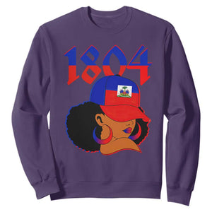 Haiti 1804 Curly Afro Queen Hoop Earrings Style Graphic Sweatshirt Haitian Heritage Pride TS02 Purple Print Your Wear
