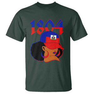 Haiti 1804 Curly Afro Queen Hoop Earrings Style Graphic T Shirt Haitian Heritage Pride TS02 Dark Forest Green Print Your Wear