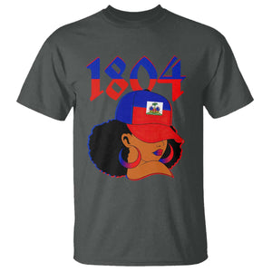 Haiti 1804 Curly Afro Queen Hoop Earrings Style Graphic T Shirt Haitian Heritage Pride TS02 Dark Heather Print Your Wear