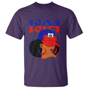 Haiti 1804 Curly Afro Queen Hoop Earrings Style Graphic T Shirt Haitian Heritage Pride TS02 Purple Print Your Wear