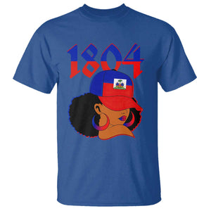 Haiti 1804 Curly Afro Queen Hoop Earrings Style Graphic T Shirt Haitian Heritage Pride TS02 Royal Blue Print Your Wear