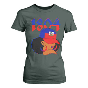 Haiti 1804 Curly Afro Queen Hoop Earrings Style Graphic T Shirt For Women Haitian Heritage Pride TS02 Dark Forest Green Print Your Wear