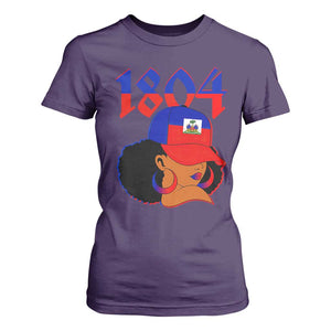Haiti 1804 Curly Afro Queen Hoop Earrings Style Graphic T Shirt For Women Haitian Heritage Pride TS02 Purple Print Your Wear