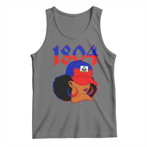 Haiti 1804 Curly Afro Queen Hoop Earrings Style Graphic Tank Top Haitian Heritage Pride TS02 Black Heather Print Your Wear