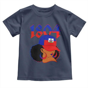 Haiti 1804 Curly Afro Queen Hoop Earrings Style Graphic Toddler T Shirt Haitian Heritage Pride TS02 Navy Print Your Wear