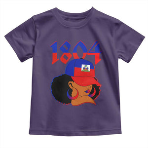 Haiti 1804 Curly Afro Queen Hoop Earrings Style Graphic Toddler T Shirt Haitian Heritage Pride TS02 Purple Print Your Wear