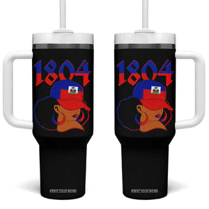 Haiti 1804 Curly Afro Queen Hoop Earrings Style Graphic Tumbler With Handle Haitian Heritage Pride TS02 One Size: 40 oz Black Print Your Wear